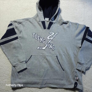 Vintage Yuengling Sportco Authentic Hoodie Hockey Logo Pullover Large Grey Navy